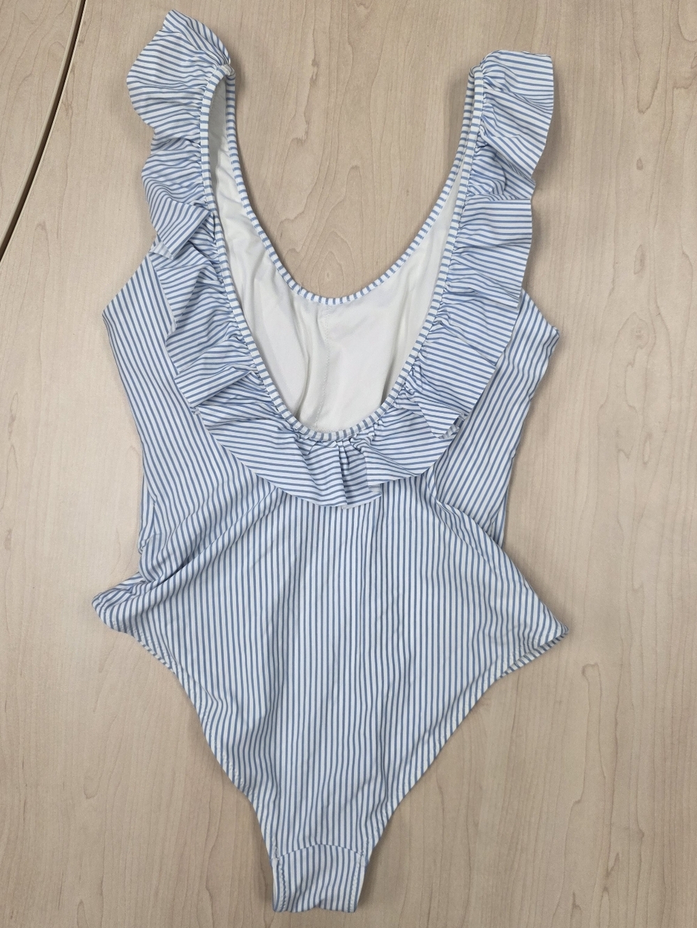 H&M Blue and White Striped Ruffle-Trim One-Piece Swimsuit - Picture 3 of 4